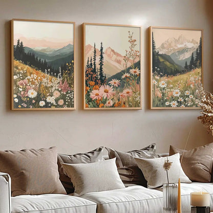 Big Aesthetic Mountains View Wall Art Paintings | Flowers Landscape Framed Painting | Vastu Frames for Living Room Bedroom Wall Decor