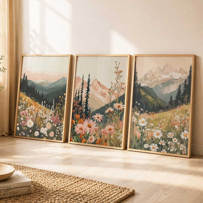 Big Aesthetic Mountains View Wall Art Paintings | Flowers Landscape Framed Painting | Vastu Frames for Living Room Bedroom Wall Decor