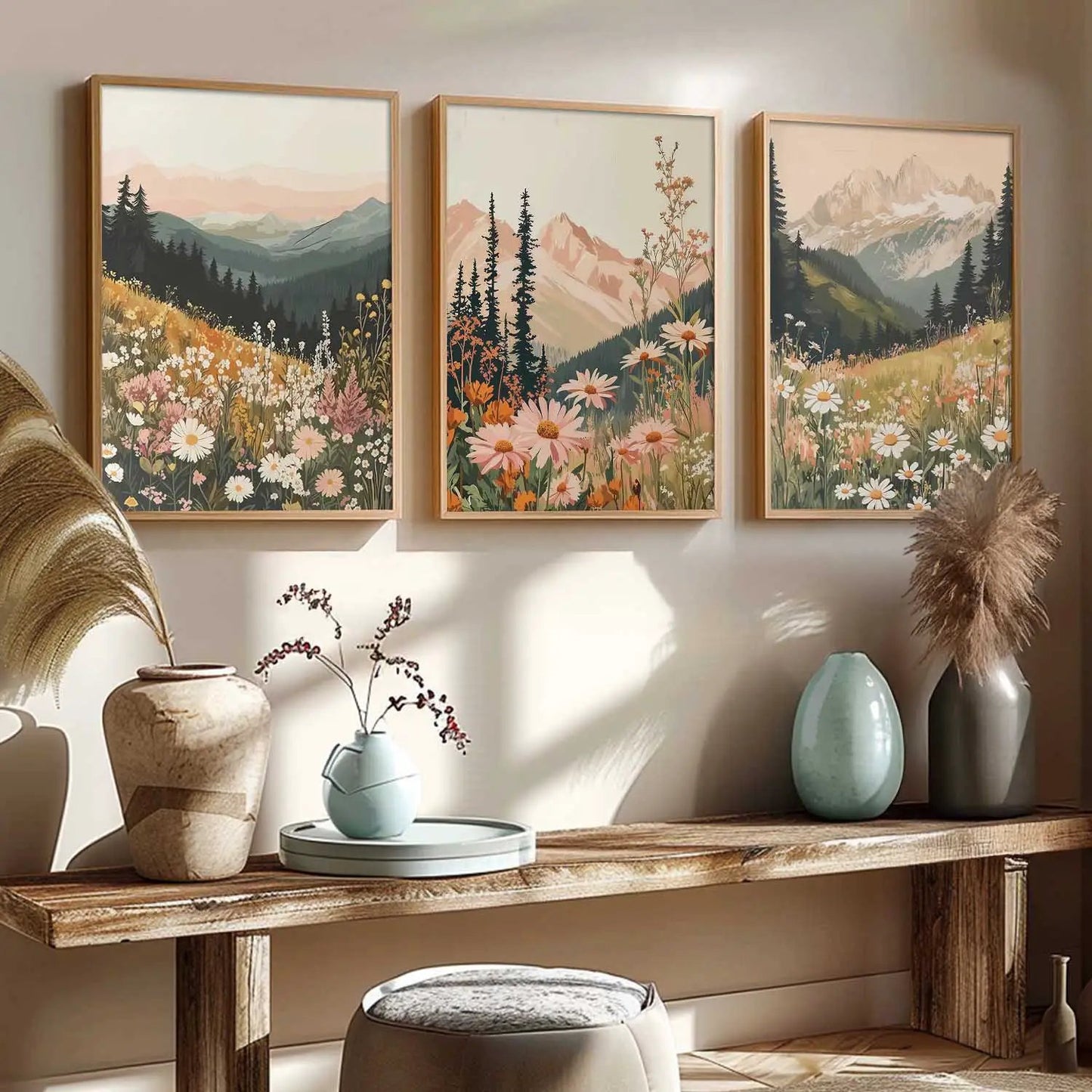 Big Aesthetic Mountains View Wall Art Paintings | Flowers Landscape Framed Painting | Vastu Frames for Living Room Bedroom Wall Decor