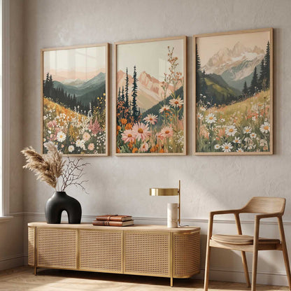 Big Aesthetic Mountains View Wall Art Paintings | Flowers Landscape Framed Painting | Vastu Frames for Living Room Bedroom Wall Decor
