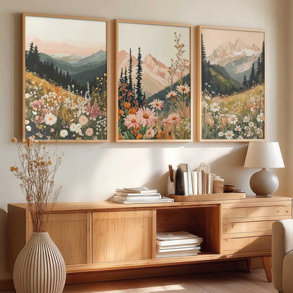 Big Aesthetic Mountains View Wall Art Paintings | Flowers Landscape Framed Painting | Vastu Frames for Living Room Bedroom Wall Decor