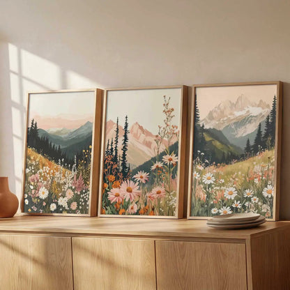 Big Aesthetic Mountains View Wall Art Paintings | Flowers Landscape Framed Painting | Vastu Frames for Living Room Bedroom Wall Decor