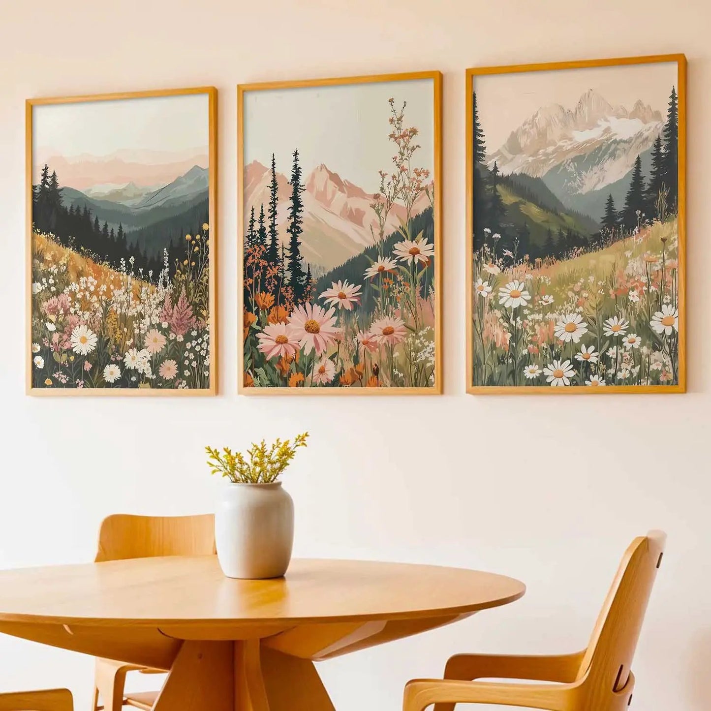 Big Aesthetic Mountains View Wall Art Paintings | Flowers Landscape Framed Painting | Vastu Frames for Living Room Bedroom Wall Decor