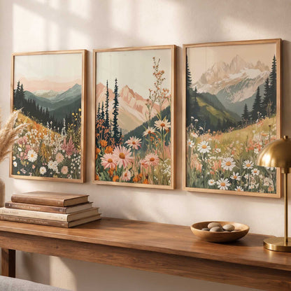 Big Aesthetic Mountains View Wall Art Paintings | Flowers Landscape Framed Painting | Vastu Frames for Living Room Bedroom Wall Decor