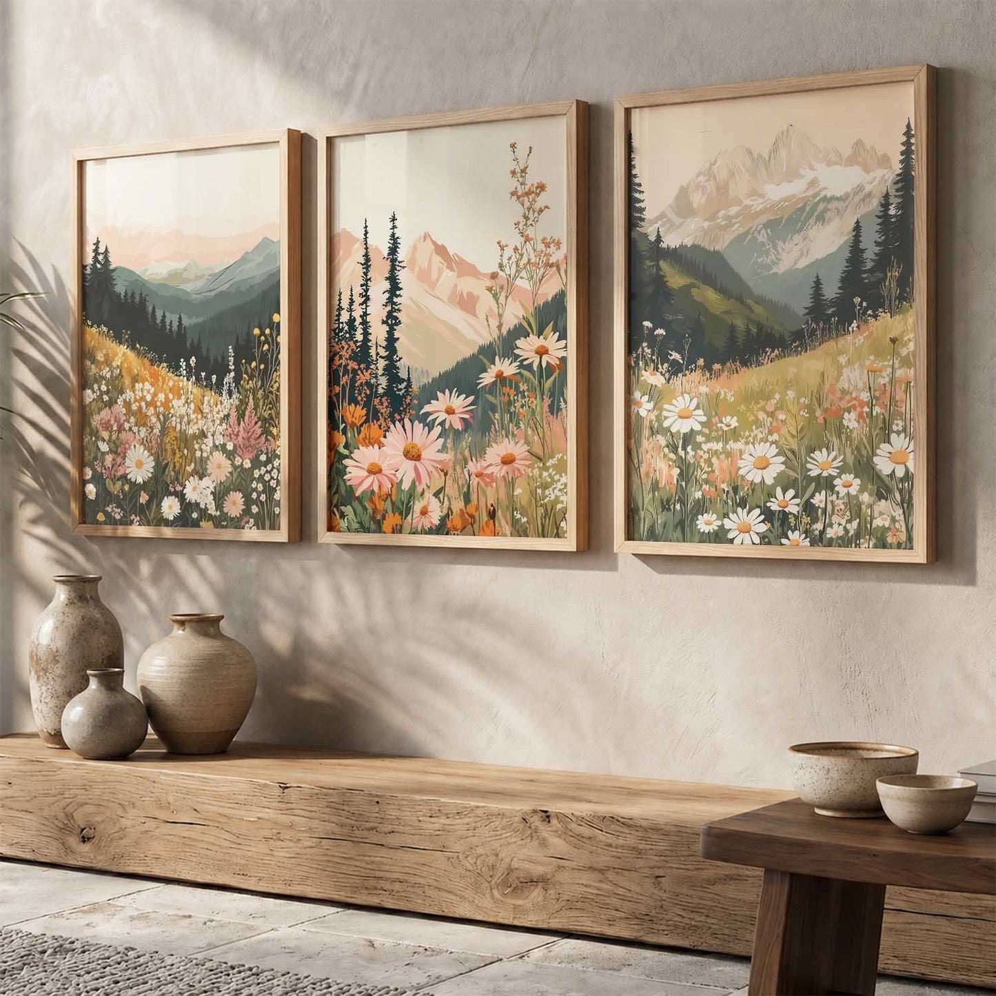 Big Aesthetic Mountains View Wall Art Paintings | Flowers Landscape Framed Painting | Vastu Frames for Living Room Bedroom Wall Decor