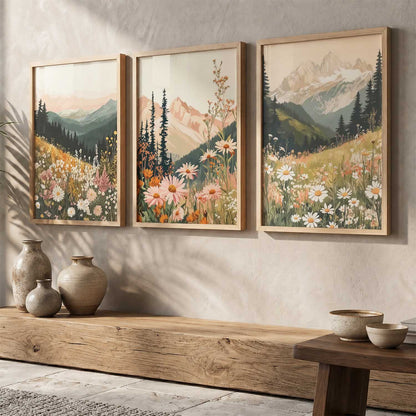 Big Aesthetic Mountains View Wall Art Paintings | Flowers Landscape Framed Painting | Vastu Frames for Living Room Bedroom Wall Decor