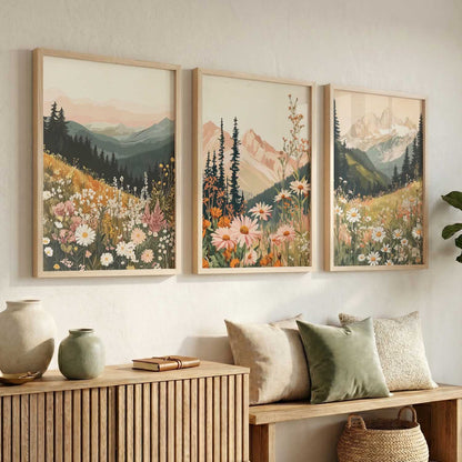 Big Aesthetic Mountains View Wall Art Paintings | Flowers Landscape Framed Painting | Vastu Frames for Living Room Bedroom Wall Decor