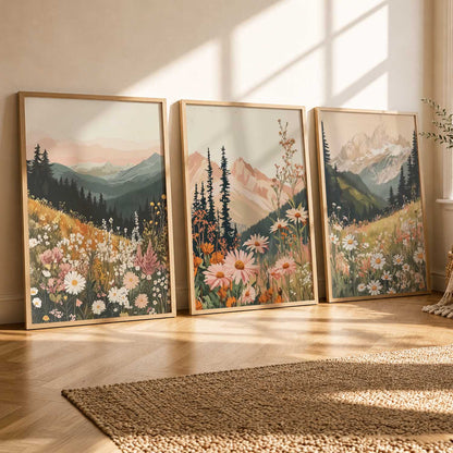 Big Aesthetic Mountains View Wall Art Paintings | Flowers Landscape Framed Painting | Vastu Frames for Living Room Bedroom Wall Decor