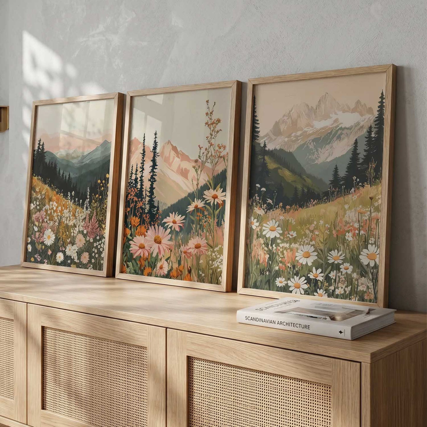 Big Aesthetic Mountains View Wall Art Paintings | Flowers Landscape Framed Painting | Vastu Frames for Living Room Bedroom Wall Decor