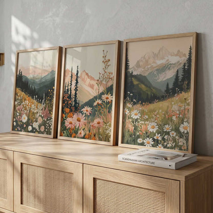 Big Aesthetic Mountains View Wall Art Paintings | Flowers Landscape Framed Painting | Vastu Frames for Living Room Bedroom Wall Decor