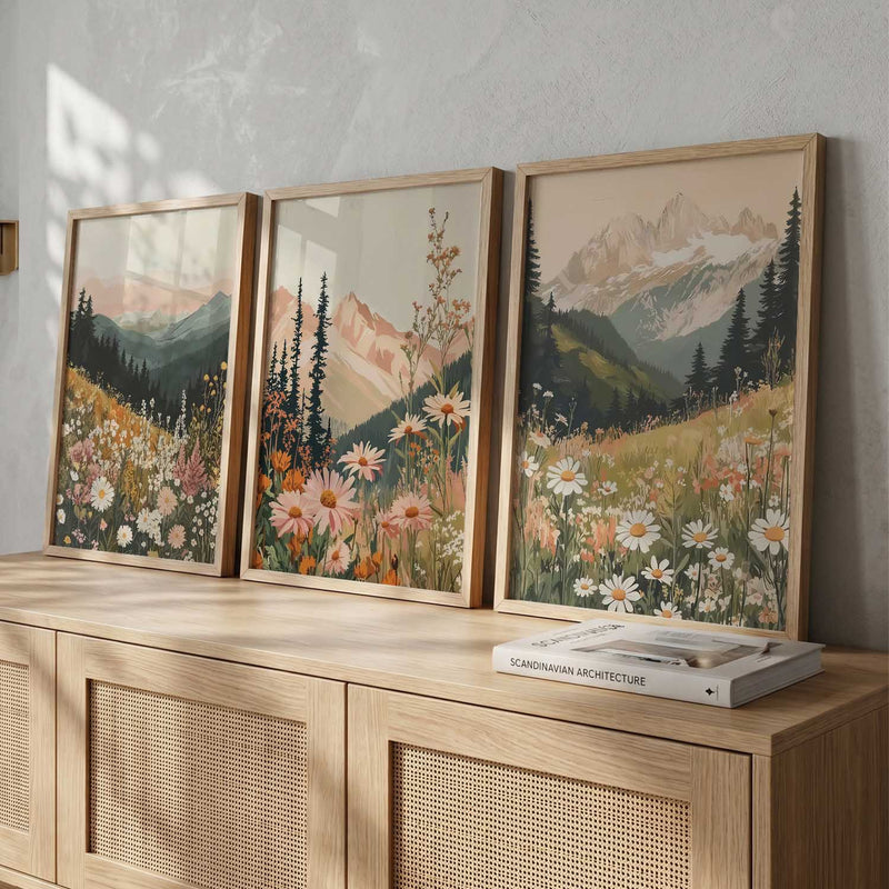 Big Aesthetic Mountains View Wall Art Paintings | Flowers Landscape Framed Painting | Vastu Frames for Living Room Bedroom Wall Decor