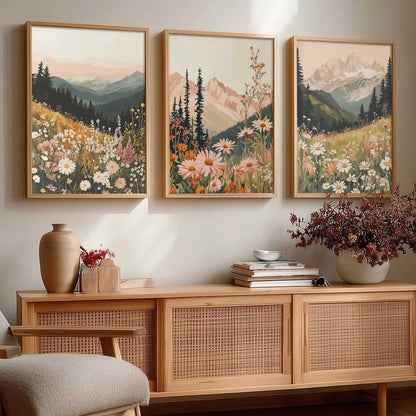 Big Aesthetic Mountains View Wall Art Paintings | Flowers Landscape Framed Painting | Vastu Frames for Living Room Bedroom Wall Decor