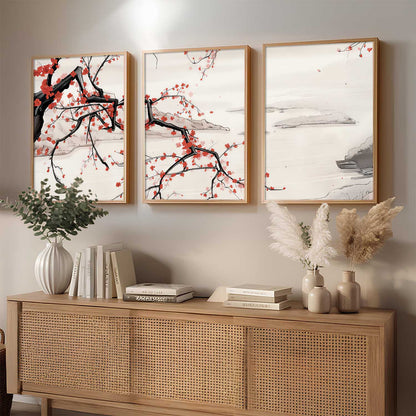 Big Aesthetic Cherry Blossom Tree Wall Framed Posters | Japanese Nature Art Framed Poster for Living Room Bedroom Wall Decor