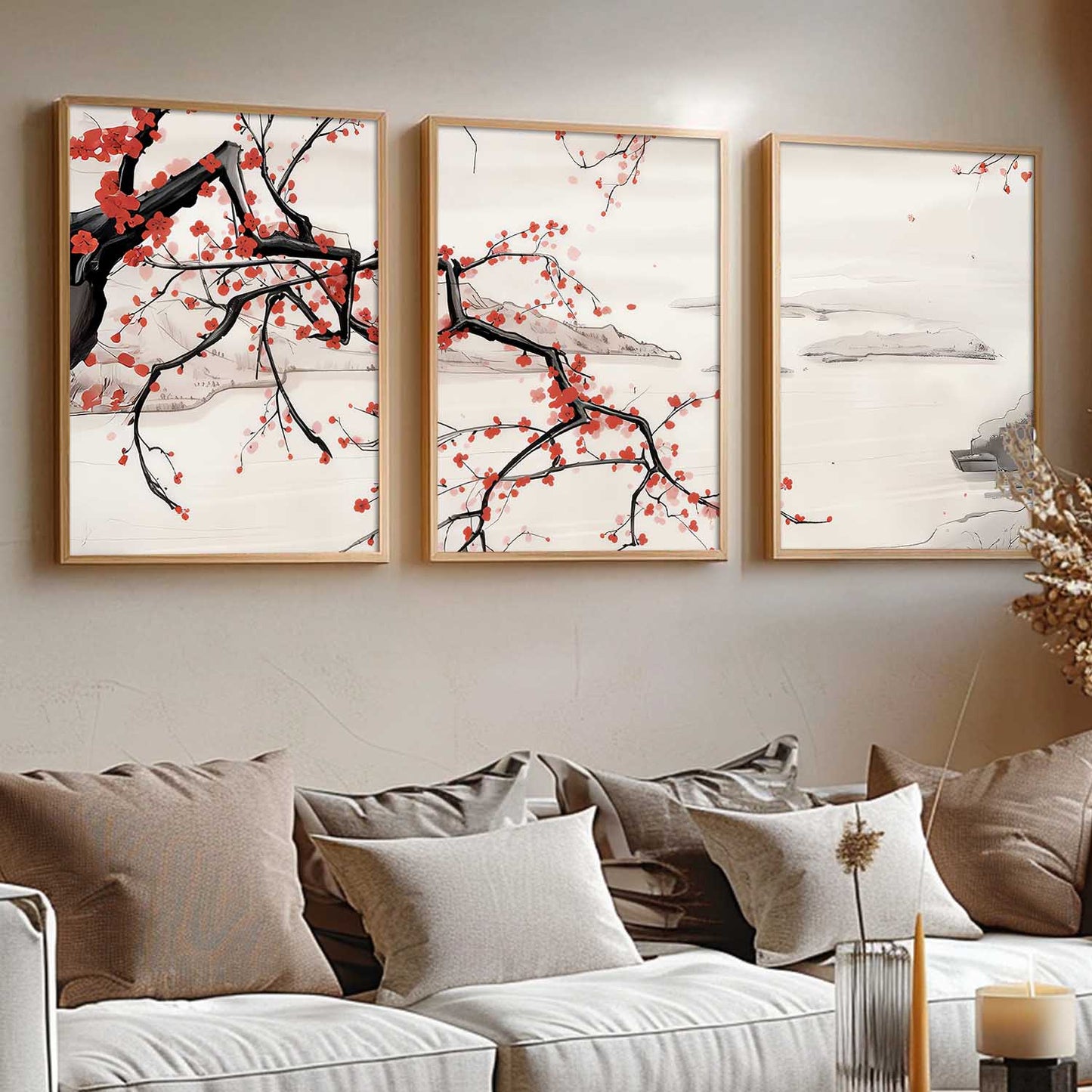 Big Aesthetic Cherry Blossom Tree Wall Framed Posters | Japanese Nature Art Framed Poster for Living Room Bedroom Wall Decor