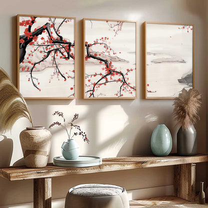 Big Aesthetic Cherry Blossom Tree Wall Framed Posters | Japanese Nature Art Framed Poster for Living Room Bedroom Wall Decor