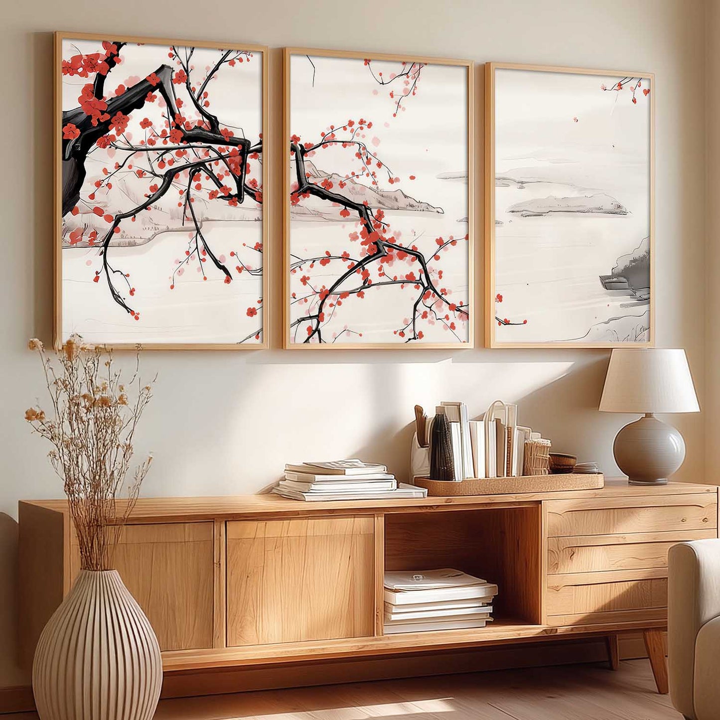 Big Aesthetic Cherry Blossom Tree Wall Framed Posters | Japanese Nature Art Framed Poster for Living Room Bedroom Wall Decor