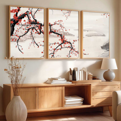 Big Aesthetic Cherry Blossom Tree Wall Framed Posters | Japanese Nature Art Framed Poster for Living Room Bedroom Wall Decor