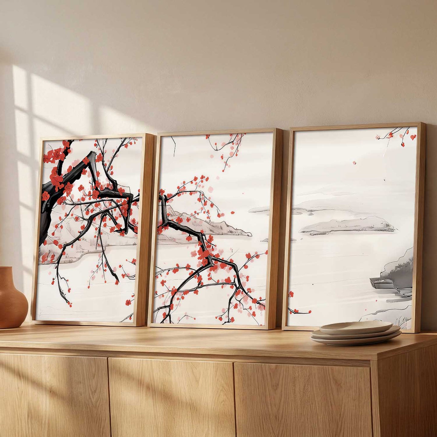 Big Aesthetic Cherry Blossom Tree Wall Framed Posters | Japanese Nature Art Framed Poster for Living Room Bedroom Wall Decor