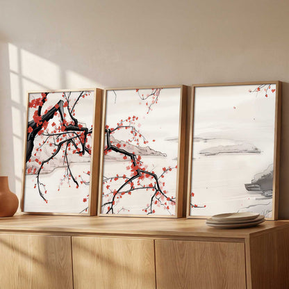Big Aesthetic Cherry Blossom Tree Wall Framed Posters | Japanese Nature Art Framed Poster for Living Room Bedroom Wall Decor