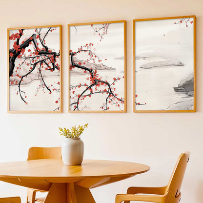 Big Aesthetic Cherry Blossom Tree Wall Framed Posters | Japanese Nature Art Framed Poster for Living Room Bedroom Wall Decor