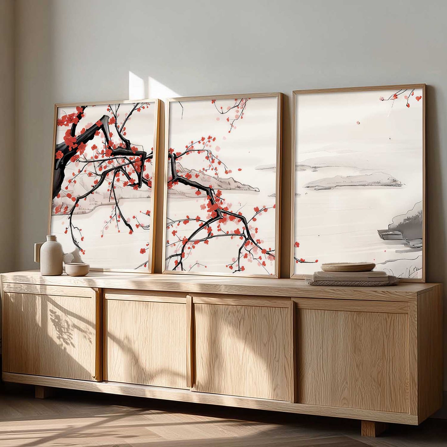 Big Aesthetic Cherry Blossom Tree Wall Framed Posters | Japanese Nature Art Framed Poster for Living Room Bedroom Wall Decor