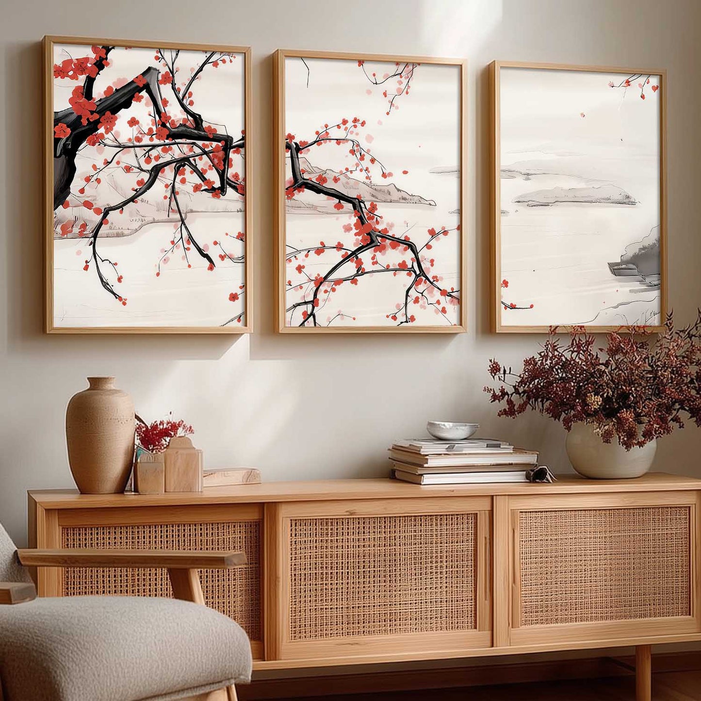 Big Aesthetic Cherry Blossom Tree Wall Framed Posters | Japanese Nature Art Framed Poster for Living Room Bedroom Wall Decor