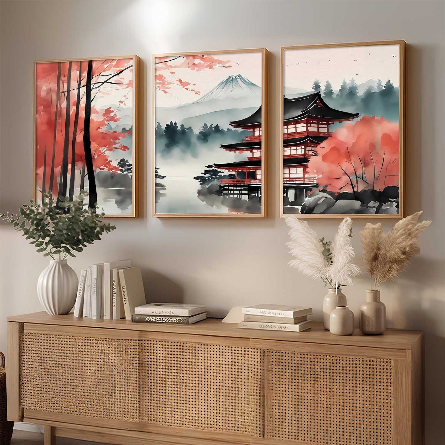 Big Aesthetic Mount Fuji View Wall Art Paintings | Mountain Landscape Framed Painting | Nature Art Vastu Frames for Living Room Bedroom Wall Decor