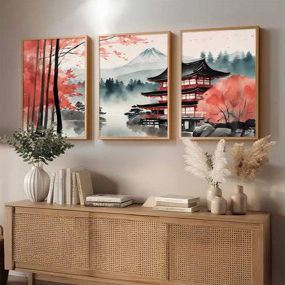 Big Aesthetic Mount Fuji View Wall Art Paintings | Mountain Landscape Framed Painting | Nature Art Vastu Frames for Living Room Bedroom Wall Decor