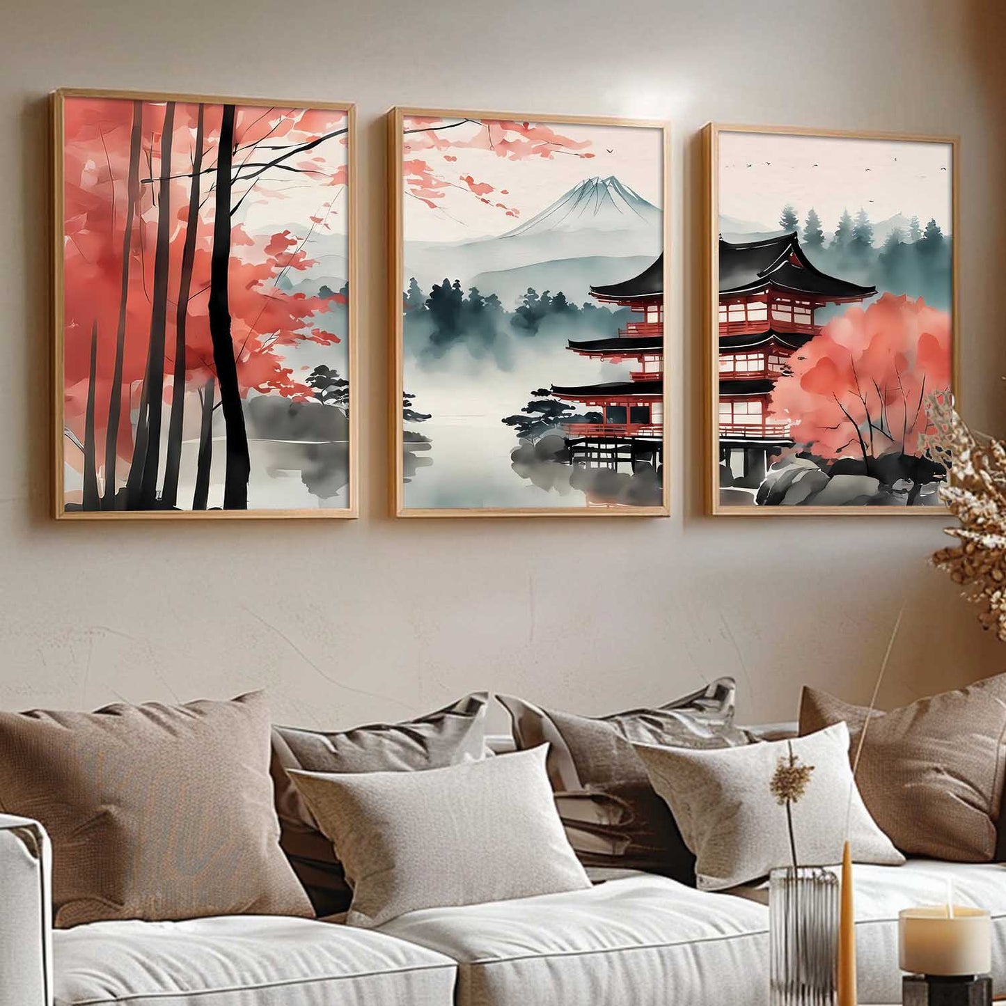 Big Aesthetic Mount Fuji View Wall Art Paintings | Mountain Landscape Framed Painting | Nature Art Vastu Frames for Living Room Bedroom Wall Decor