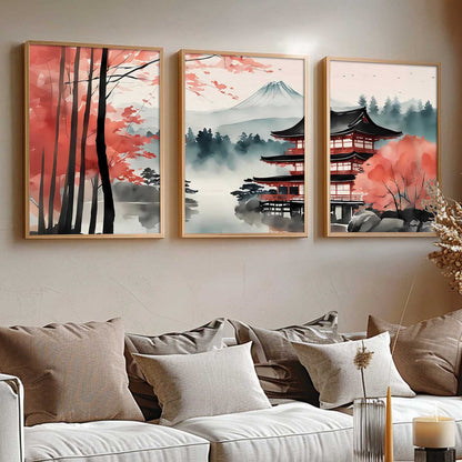 Big Aesthetic Mount Fuji View Wall Art Paintings | Mountain Landscape Framed Painting | Nature Art Vastu Frames for Living Room Bedroom Wall Decor
