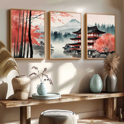 Big Aesthetic Mount Fuji View Wall Art Paintings | Mountain Landscape Framed Painting | Nature Art Vastu Frames for Living Room Bedroom Wall Decor