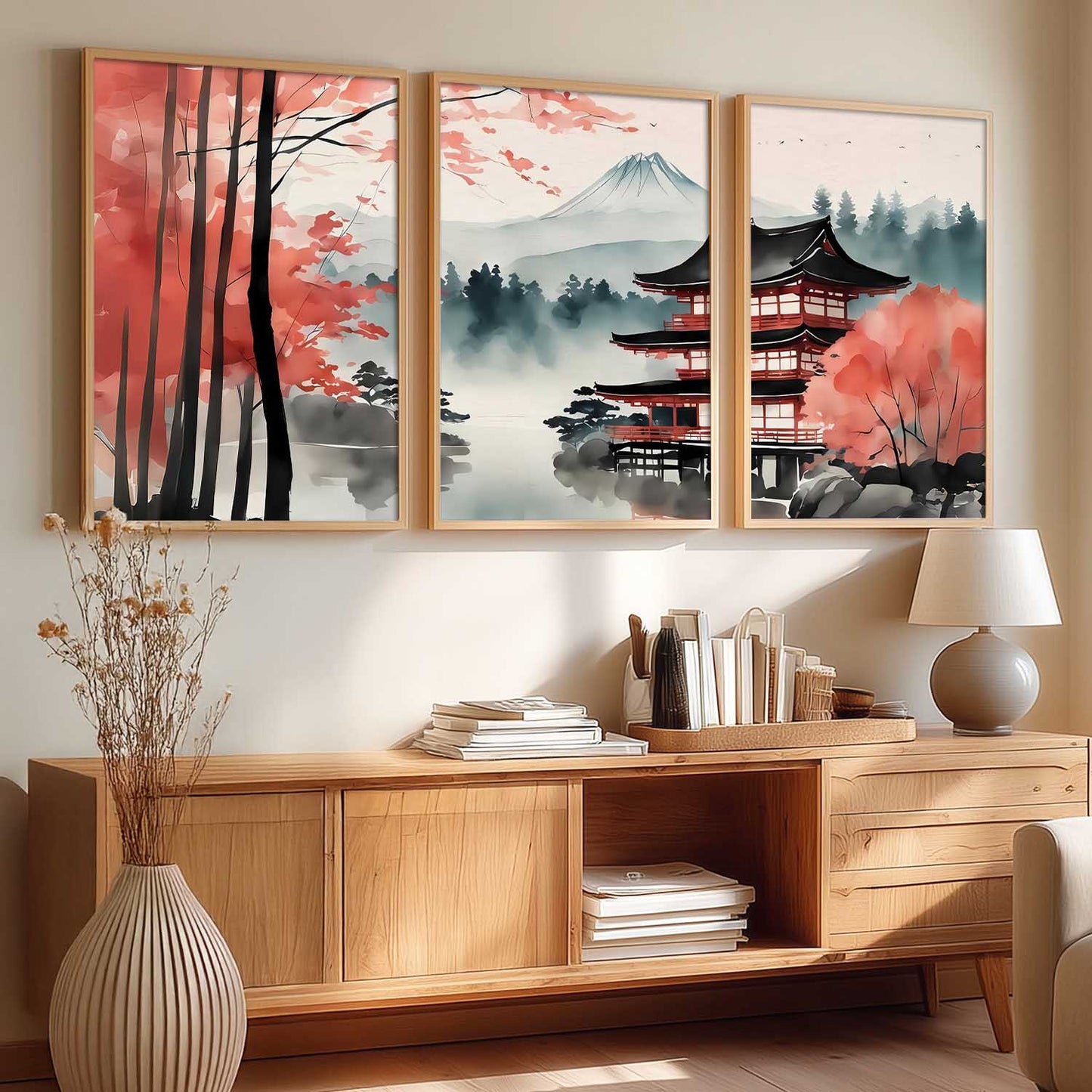 Big Aesthetic Mount Fuji View Wall Art Paintings | Mountain Landscape Framed Painting | Nature Art Vastu Frames for Living Room Bedroom Wall Decor
