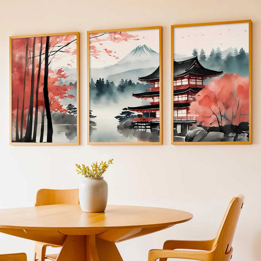 Big Aesthetic Mount Fuji View Wall Art Paintings | Mountain Landscape Framed Painting | Nature Art Vastu Frames for Living Room Bedroom Wall Decor