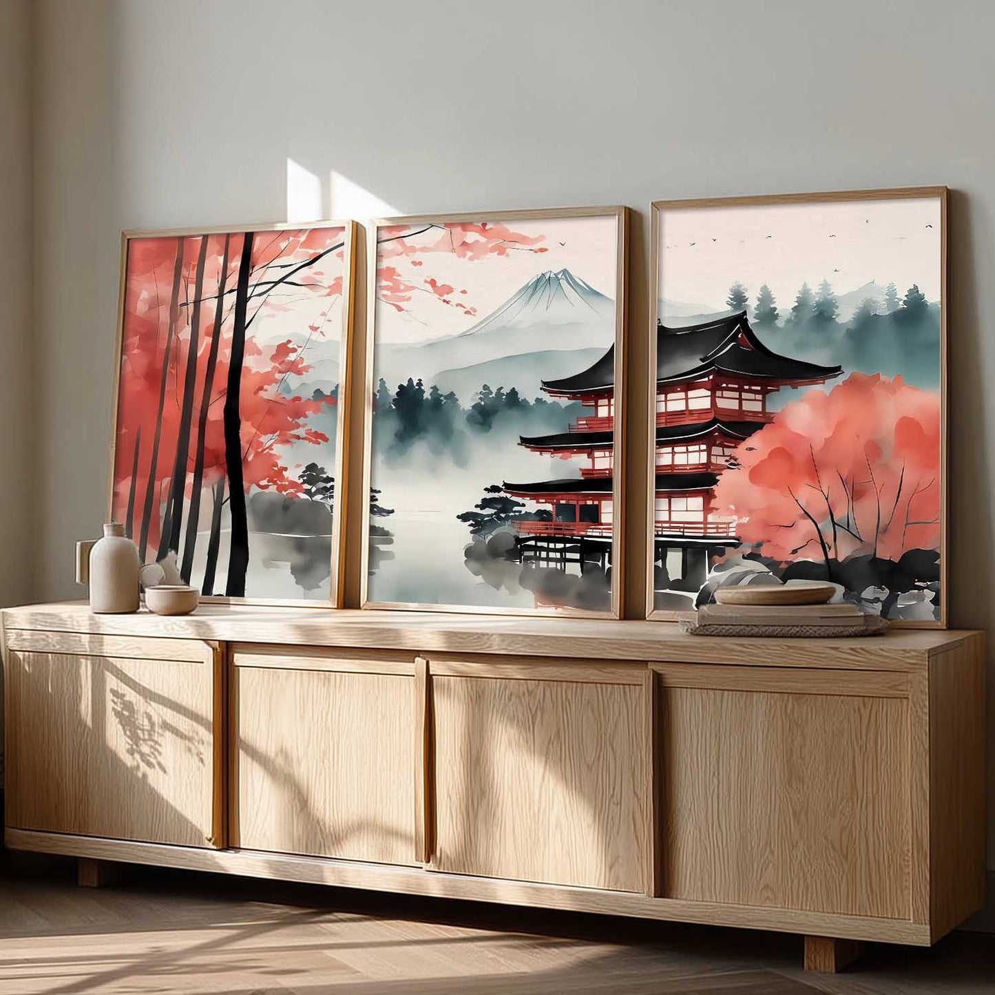 Big Aesthetic Mount Fuji View Wall Art Paintings | Mountain Landscape Framed Painting | Nature Art Vastu Frames for Living Room Bedroom Wall Decor