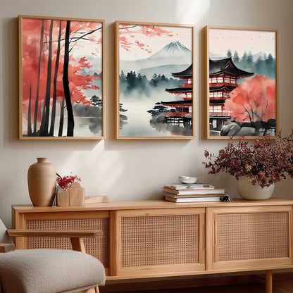 Big Aesthetic Mount Fuji View Wall Art Paintings | Mountain Landscape Framed Painting | Nature Art Vastu Frames for Living Room Bedroom Wall Decor