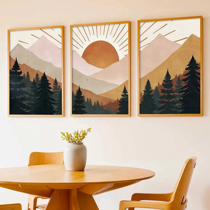 Boho Mountain View Framed Painting | Big Aesthetic Nature Inspired Framed Paintings for Living Room Bedroom Wall Decor