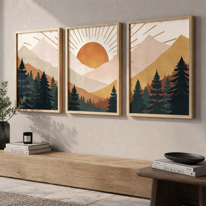 Boho Mountain View Framed Painting | Big Aesthetic Nature Inspired Framed Paintings for Living Room Bedroom Wall Decor