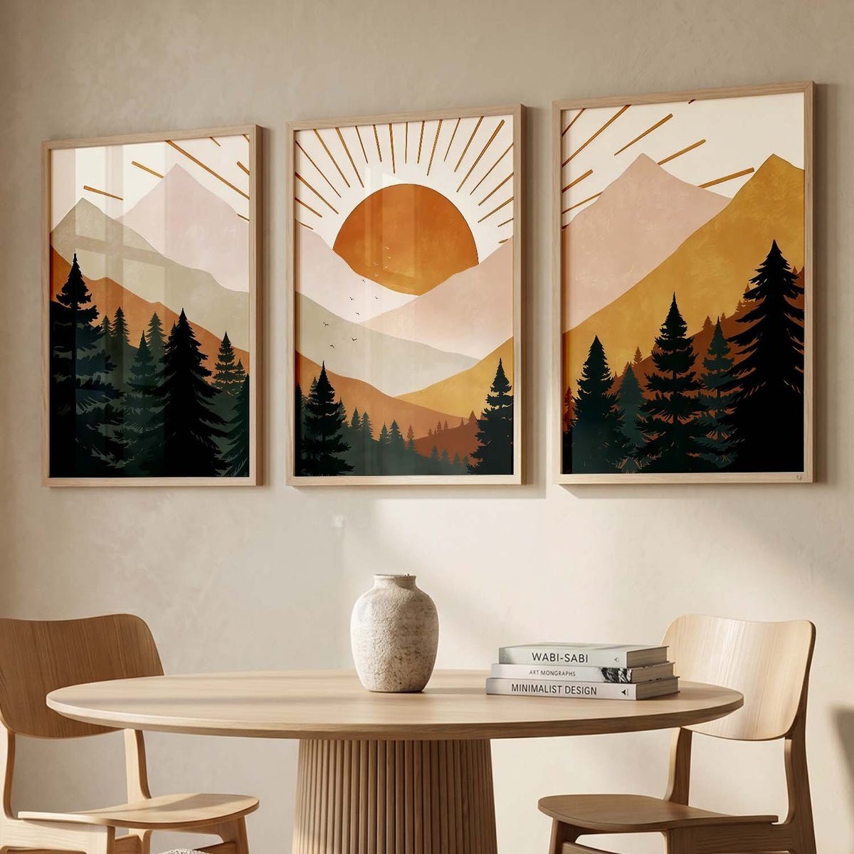Boho Mountain View Framed Painting | Big Aesthetic Nature Inspired Framed Paintings for Living Room Bedroom Wall Decor