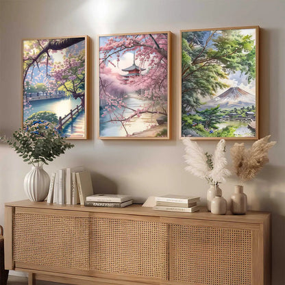 Big Aesthetic Japanese Nature Art View Framed Poster | Mount Fuji Wall Framed Posters for Living Room Bedroom Wall Decor