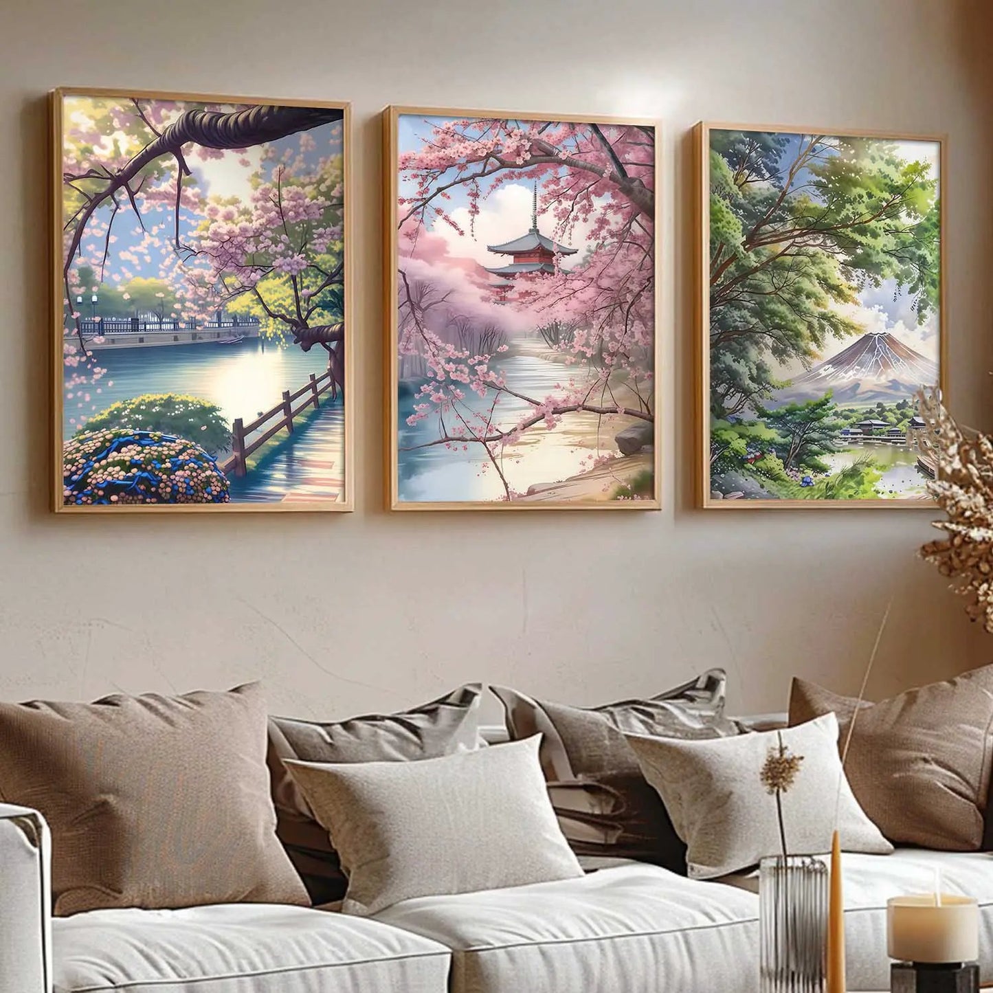 Big Aesthetic Japanese Nature Art View Framed Poster | Mount Fuji Wall Framed Posters for Living Room Bedroom Wall Decor