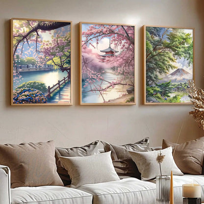 Big Aesthetic Japanese Nature Art View Framed Poster | Mount Fuji Wall Framed Posters for Living Room Bedroom Wall Decor