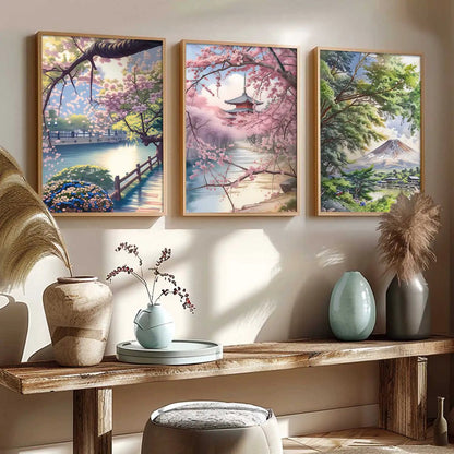 Big Aesthetic Japanese Nature Art View Framed Poster | Mount Fuji Wall Framed Posters for Living Room Bedroom Wall Decor