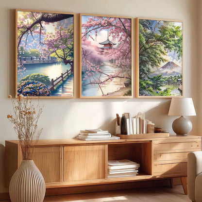 Big Aesthetic Japanese Nature Art View Framed Poster | Mount Fuji Wall Framed Posters for Living Room Bedroom Wall Decor