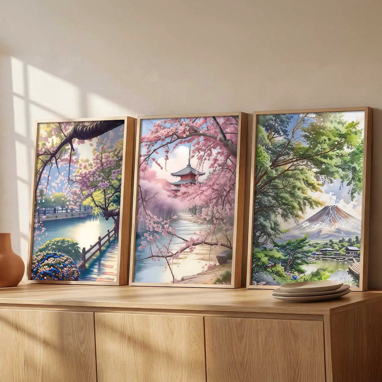 Big Aesthetic Japanese Nature Art View Framed Poster | Mount Fuji Wall Framed Posters for Living Room Bedroom Wall Decor
