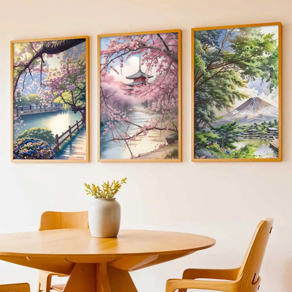 Big Aesthetic Japanese Nature Art View Framed Poster | Mount Fuji Wall Framed Posters for Living Room Bedroom Wall Decor