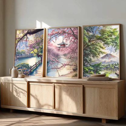 Big Aesthetic Japanese Nature Art View Framed Poster | Mount Fuji Wall Framed Posters for Living Room Bedroom Wall Decor
