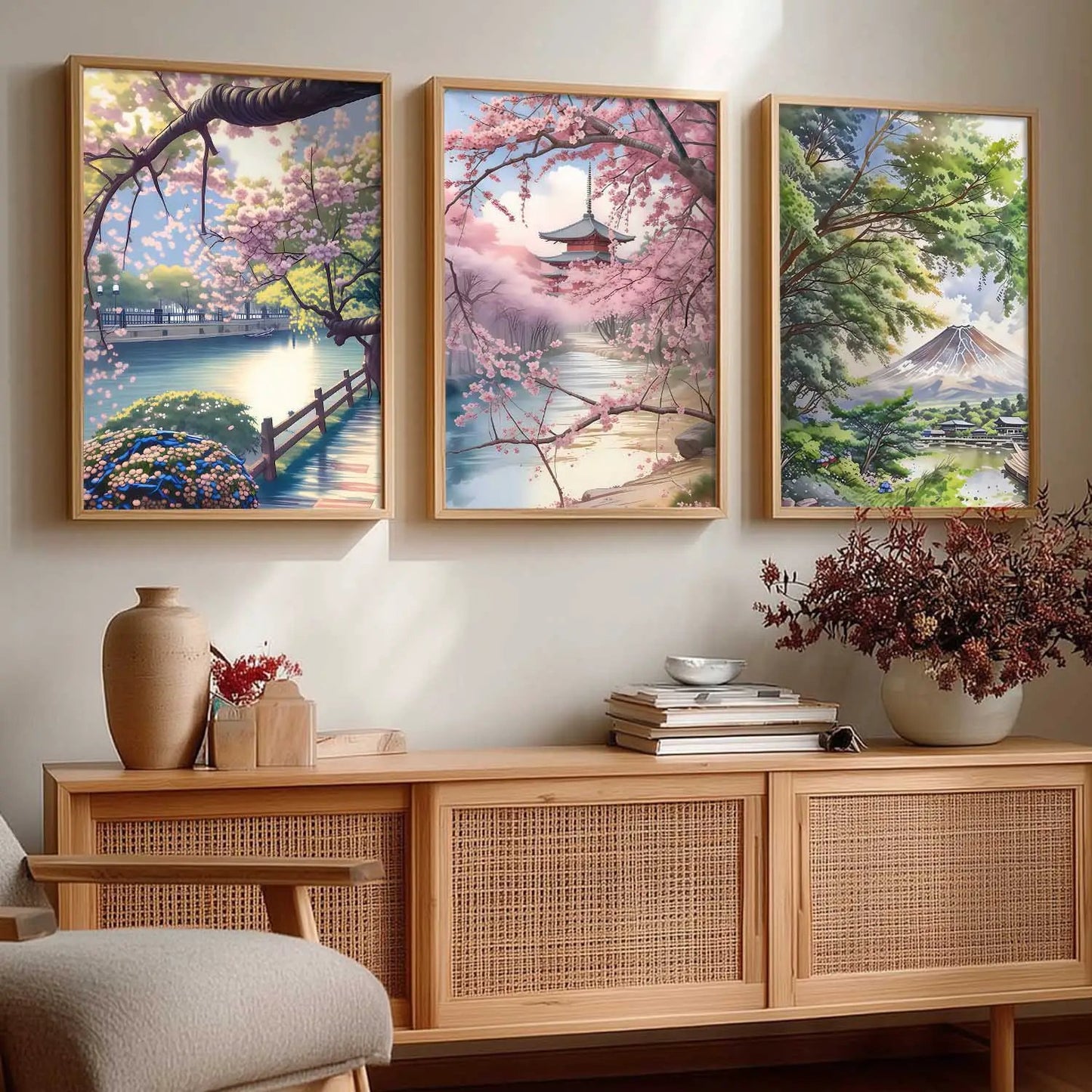 Big Aesthetic Japanese Nature Art View Framed Poster | Mount Fuji Wall Framed Posters for Living Room Bedroom Wall Decor