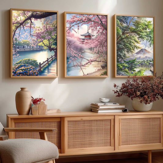 Big Aesthetic Japanese Nature Art View Framed Poster | Mount Fuji Wall Framed Posters for Living Room Bedroom Wall Decor