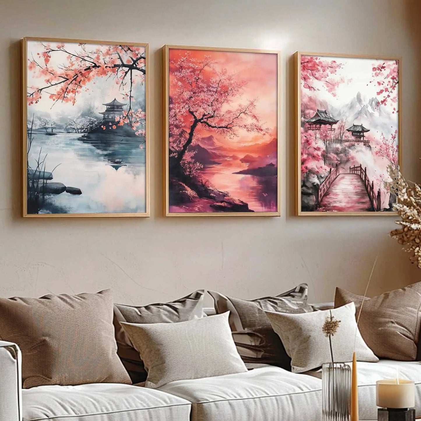 Big Aesthetic Japanese Nature Art View Framed Poster | Castle View Wall Framed Posters for Living Room Bedroom Wall Decor