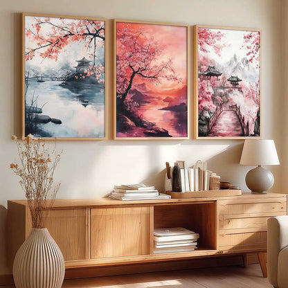 Big Aesthetic Japanese Nature Art View Framed Poster | Castle View Wall Framed Posters for Living Room Bedroom Wall Decor